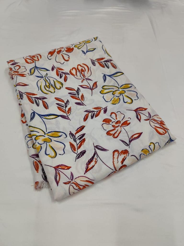 White Floral Print Crepe Fabric