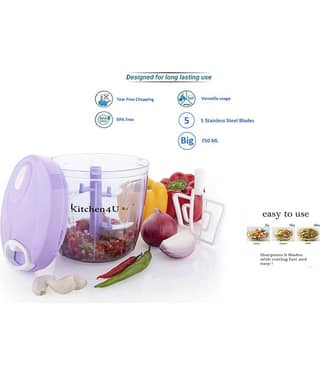 Kitchen4U - Multicolor Plastic Mannual Chopper 750 ml ( Pack of 1 )