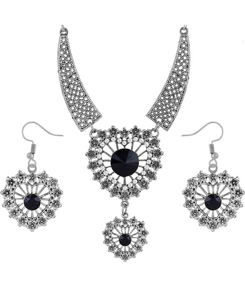 ShreejiHuf Alloy Silver Traditional Necklaces Set Long Haram view 2