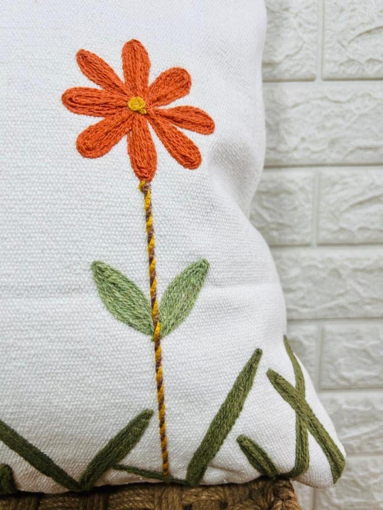 Indihomecraft Handicraft Cotton Cushion Cover - Hand Stitched Embroidery Decorative Art Boho Pillow Flower Printed Pillow Cover | Square Shape 18X18 Inches Cushion Cover, Set of 3 view 2