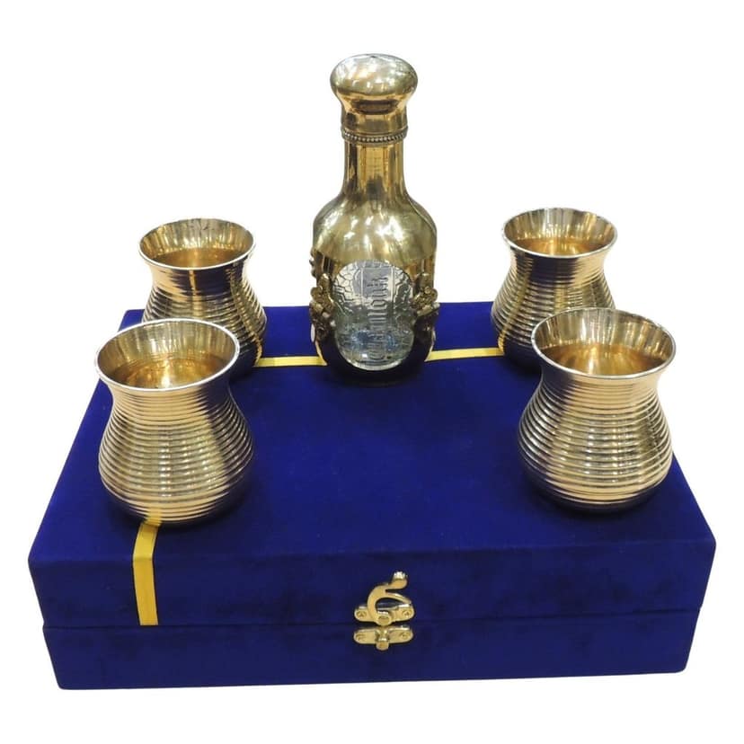 Brass Antique Jug with 4 Glass Set | Royal Drinkware Gift, Height : 6.5 Inch (BMAS309 A) view 2