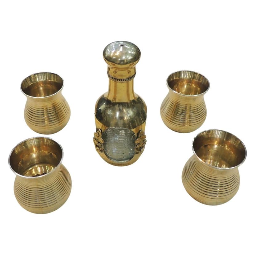 Brass Antique Jug with 4 Glass Set | Royal Drinkware Gift, Height : 6.5 Inch (BMAS309 A) view 3
