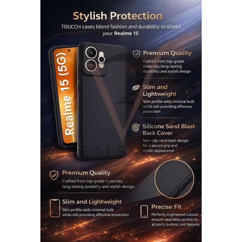 V3Deals Silicone Sand Blast Back Cover Compatible for Realme 15 5G, Raised Camera Bump Protection, Slim Lightweight Design with Velvet Fabric Lining | Silicone Shockproof | Matte Grip Case view 3