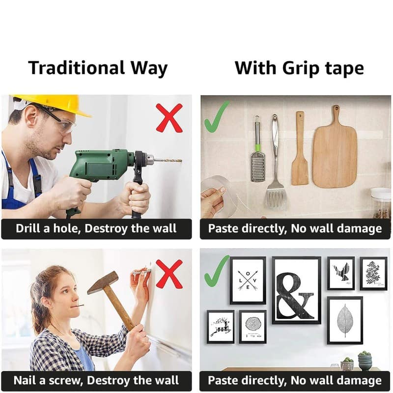 Double Sided Tape, Multipurpose Super Sticky Gel Grip Mounting Tape, 2mm Thick, 1.2 Inch Wide, Transparent (5 mtrs) view 7