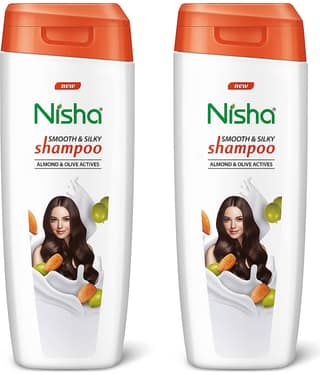 Nisha Smooth & Silky Shampoo for Women Men 180ml Pack of 2, Almond & Olive Actives Shampoo for Naturally Soft Silky Hair
