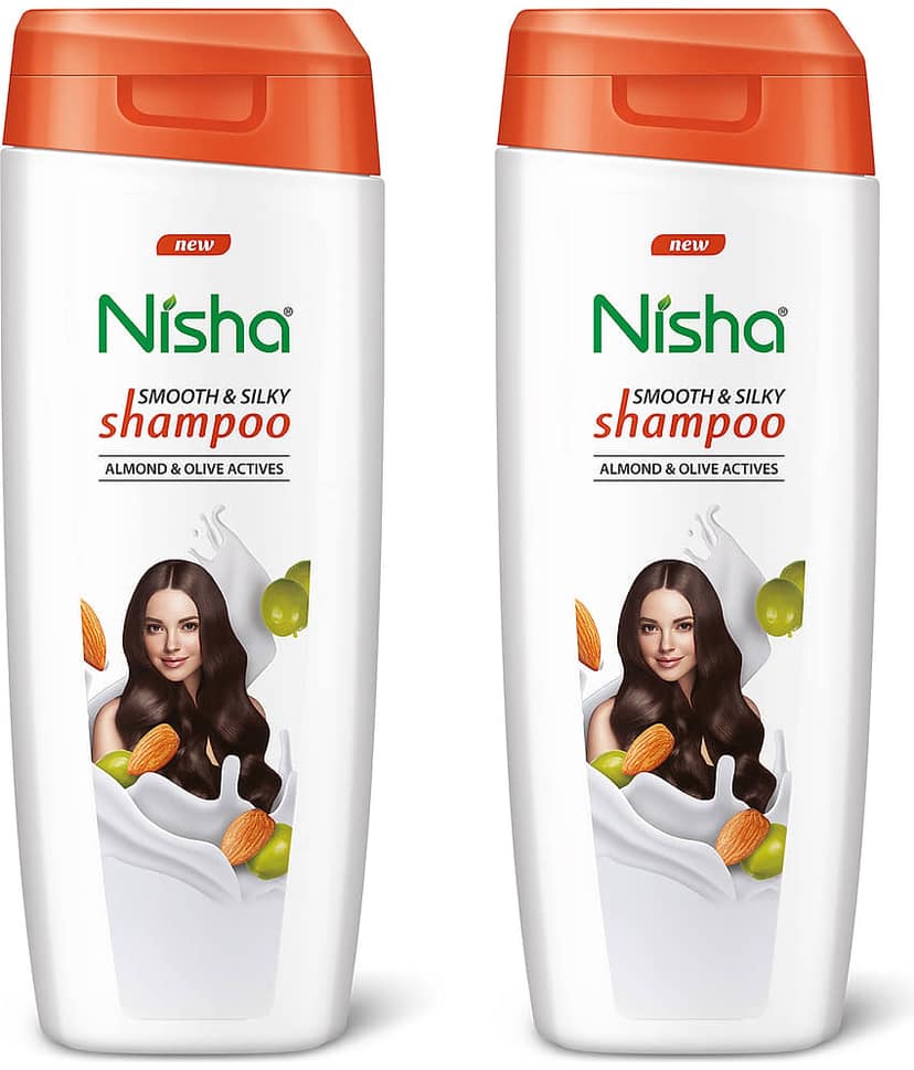 Nisha Smooth & Silky Shampoo for Women Men 180ml Pack of 2, Almond & Olive Actives Shampoo for Naturally Soft Silky Hair