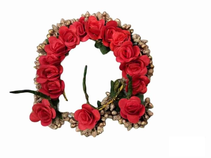 Red Rose Gajra with Golden Beads for Women view 2