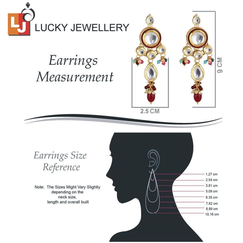 LUCKY JEWELLERY Back Meenakari 18k Gold Plated Multi Color Tika Earring Combo Uncut Big Faux Kundan Choker Necklace set (1700-J5SK-1839-MT) view 7