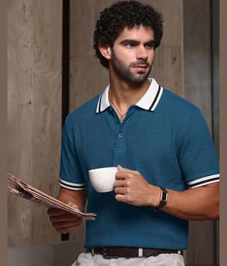ENITOR Men Cotton Blend Regular Fit Solid Polo T Shirt ( Peach )