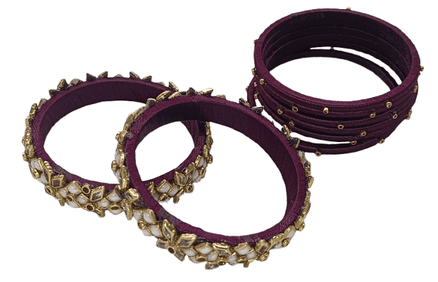 oxidized gold plated maroon lac bangles view 3
