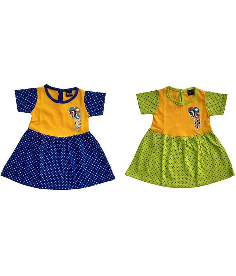 TRITI Baby Girls Cotton Blend Frocks ( Red & Green )