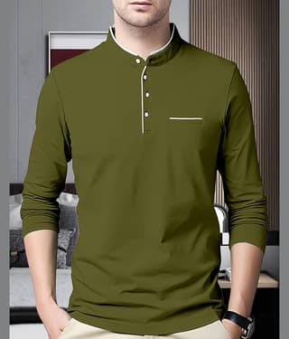 AOOSH Cotton Blend Regular Fit Solid Full Sleeves Men's Mandarin Collar T-Shirt - Peach ( Pack of 1 )