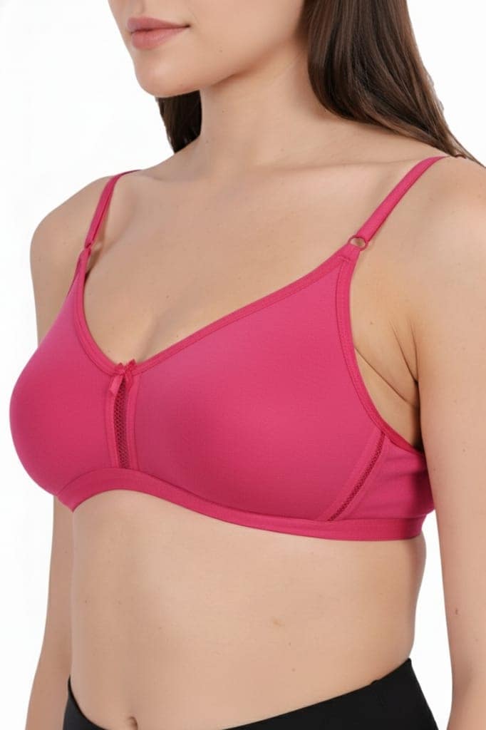 WAONY Women's Seamless Non-Wired T-Shirt Bra – Full Coverage Cotton Blend Comfort Bra with Mesh Detailing & Adjustable Straps view 4