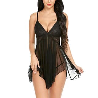 Net Lace Babydoll Nightdress with panty
