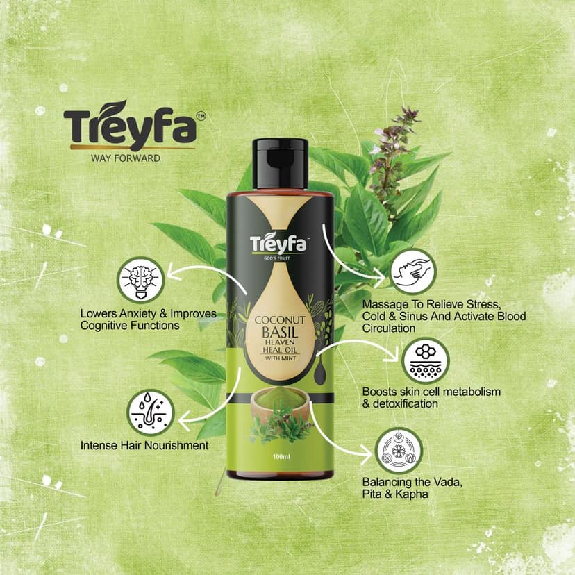 Treyfa Coconut Basil heaven heal oil for ultimate skin, hair and body care(100ml) view 2