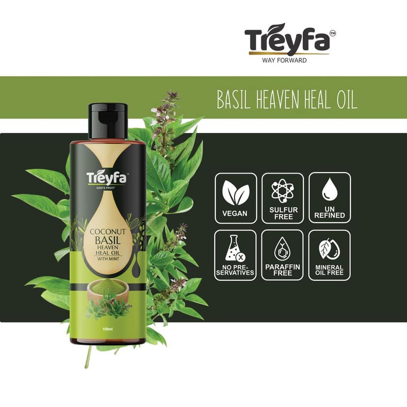 Treyfa Coconut Basil heaven heal oil for ultimate skin, hair and body care(100ml) view 3