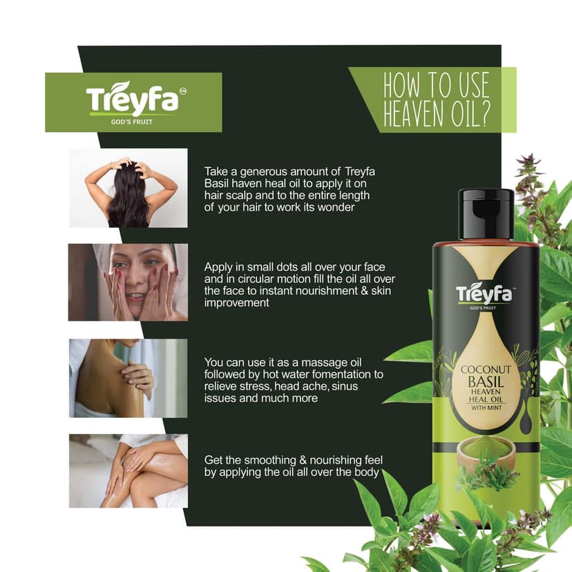 Treyfa Coconut Basil heaven heal oil for ultimate skin, hair and body care(100ml) view 4