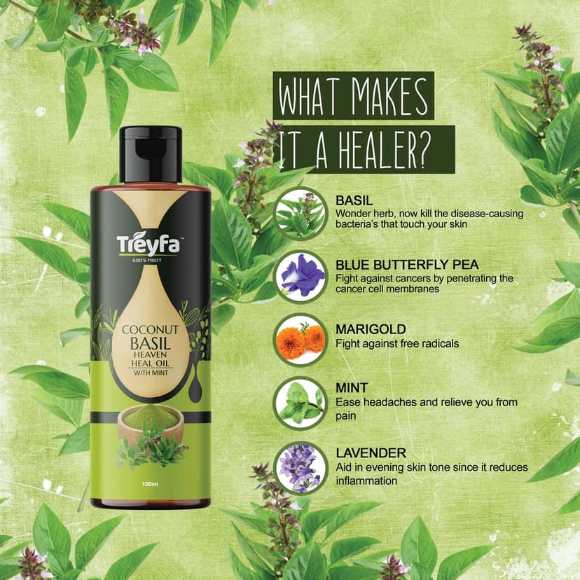 Treyfa Coconut Basil heaven heal oil for ultimate skin, hair and body care(100ml) view 6