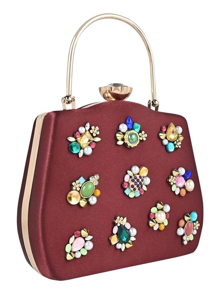 Vdesi Multi Embellishments Maroon Clutch view 2