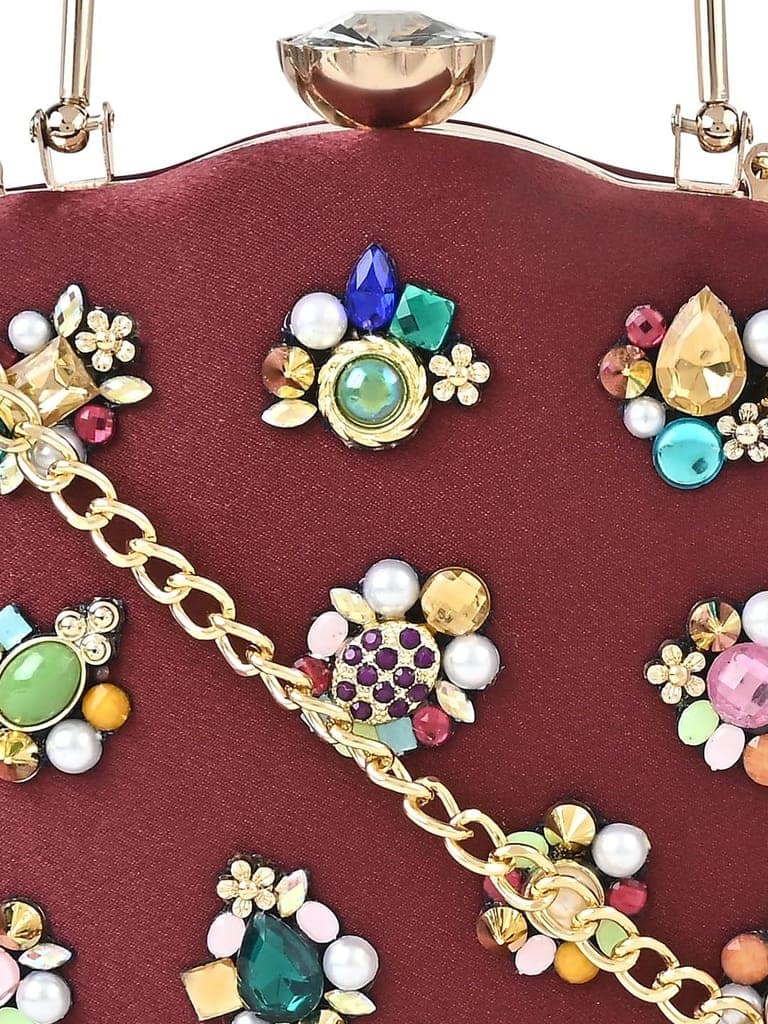 Vdesi Multi Embellishments Maroon Clutch view 6