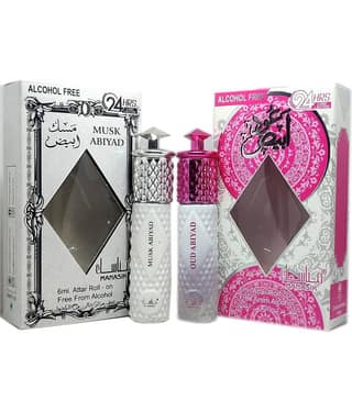 MANASIK MUSK ABIYAD & OUD ABIYAD Concentrated Attar Roll On 6ml . ( COMBO SET )