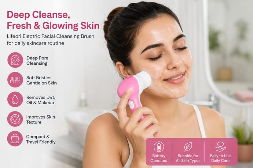 Lifeori Electric Facial Cleansing Brush | Soft Bristle Face Cleaning Brush | Battery Operated Facial Massager | Deep Pore Cleanser view 3