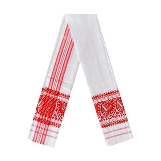 Lafabriqueind Pure Cotton Assamese Gamcha in White Color, Breathable gamcha for Men, Women | Heavy Design 60 GSM Bath Towel | Pack of 1, Size-23x58 inches, Red & White