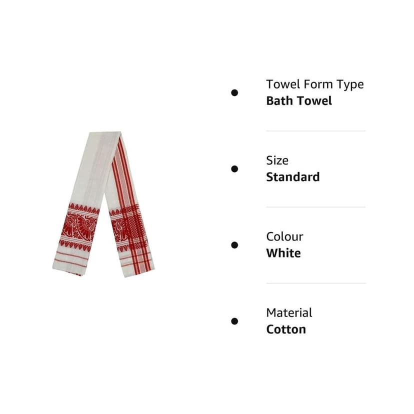 Lafabriqueind Pure Cotton Assamese Gamcha in White Color, Breathable gamcha for Men, Women | Heavy Design 60 GSM Bath Towel | Pack of 1, Size-23x58 inches, Red & White view 4