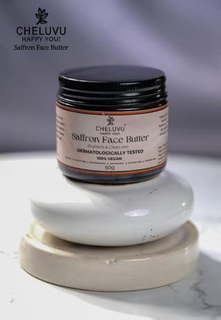 Cheluvu Happy You Saffron Face Butter - 100% Vegan, Dermatologically Tested, Brightens & Clears Skin, 50g
