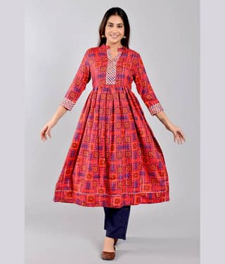 ZAMAISHA - Red Rayon Women's Anarkali Kurti ( Pack of 1 )