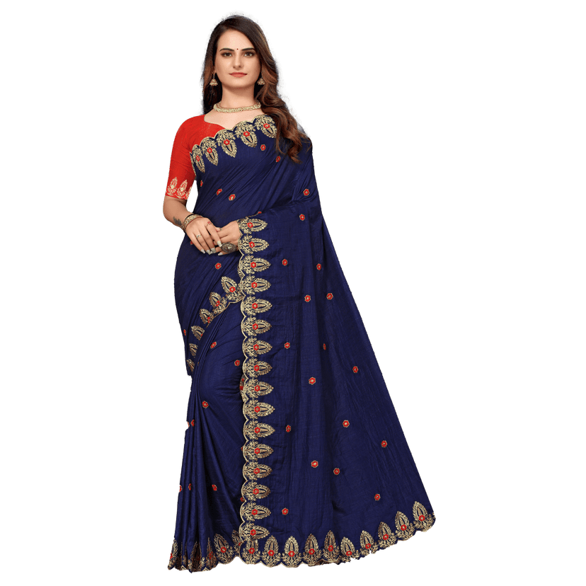 TheHangr Women's Leaf Design Pure Silk Weaving Saree With Blouse Piece - Royal Blue