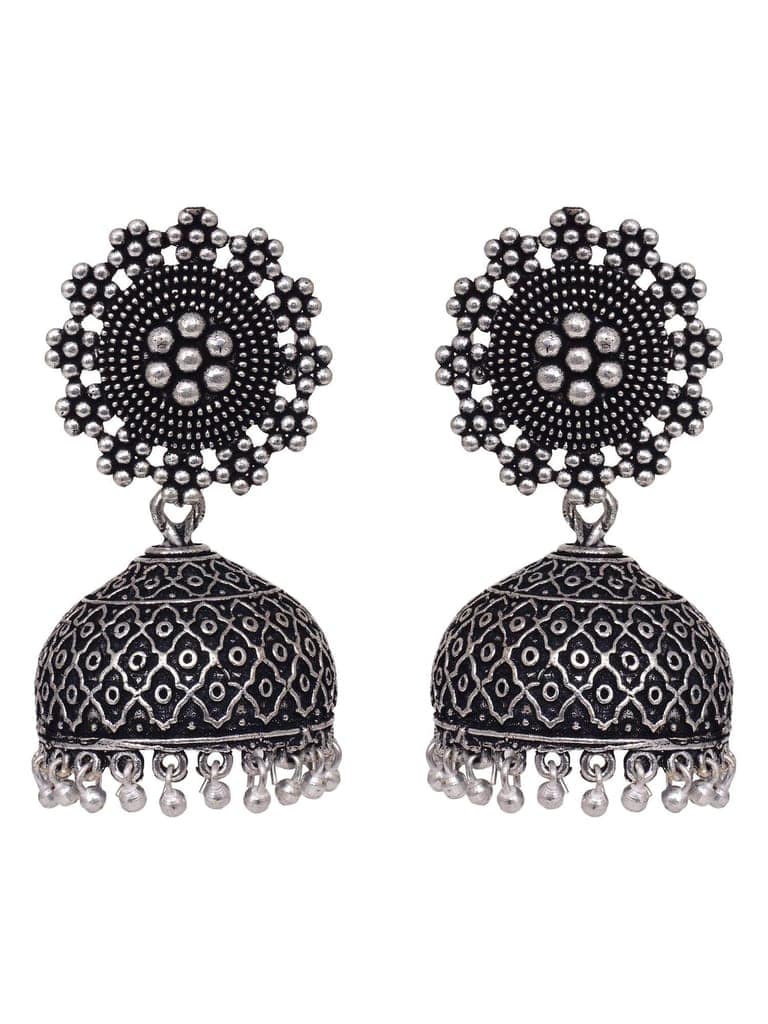 Silver Oxidised Filigree Dome Shaped Jhumka Earrings view 2