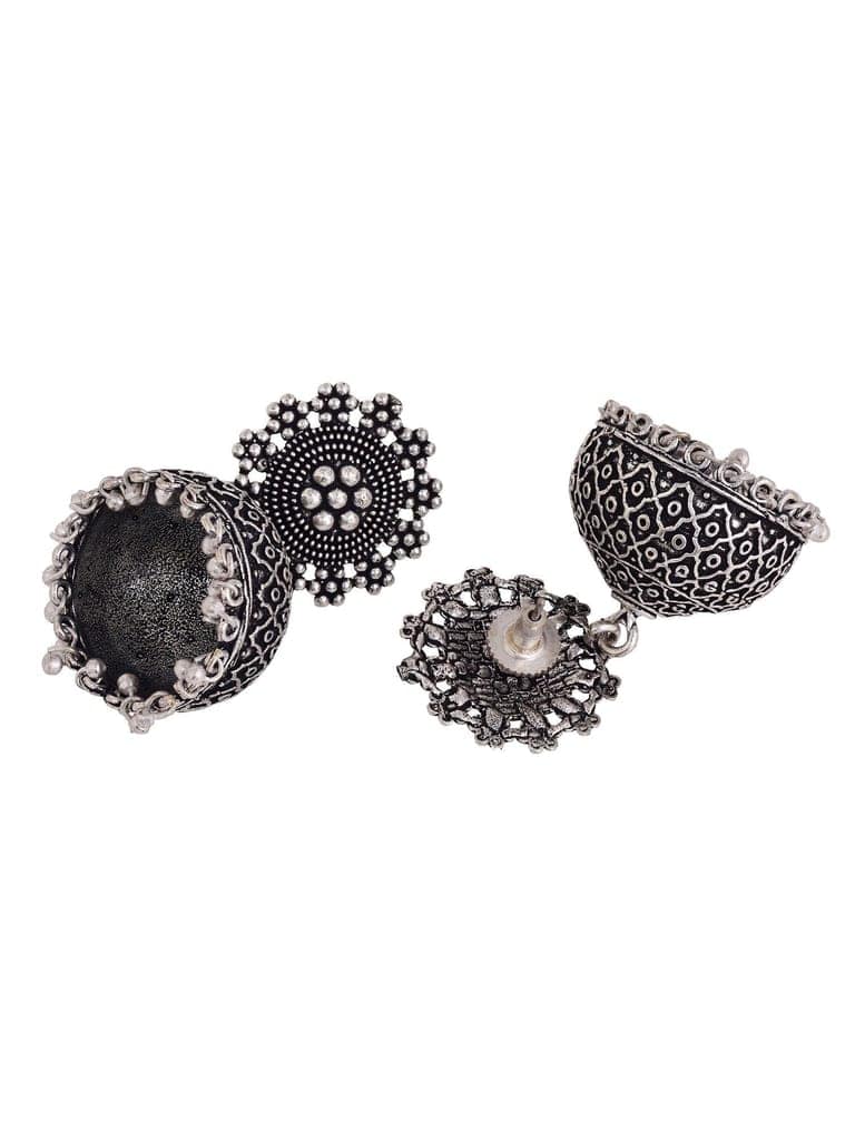 Silver Oxidised Filigree Dome Shaped Jhumka Earrings view 3