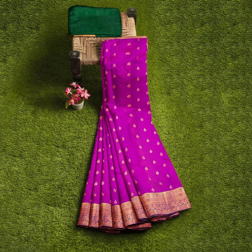 Mulberry with green color 1000 buttas silk saree view 2