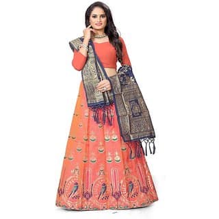 Indian Heritage Leheriya Banarasi Silk Semi-stitched Lehenga Choli