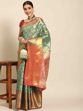 Women's Brocade Soft Silk Zari Woven Saree With Unstiched Blouse Piece