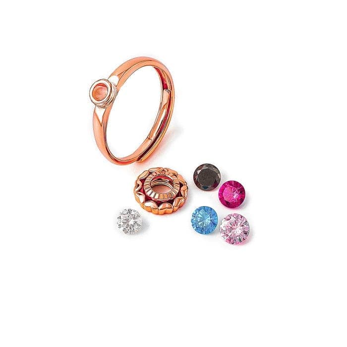 Rose Gold Wheel Of Heart Adjustable Ring (5 in 1 Crystal) view 5
