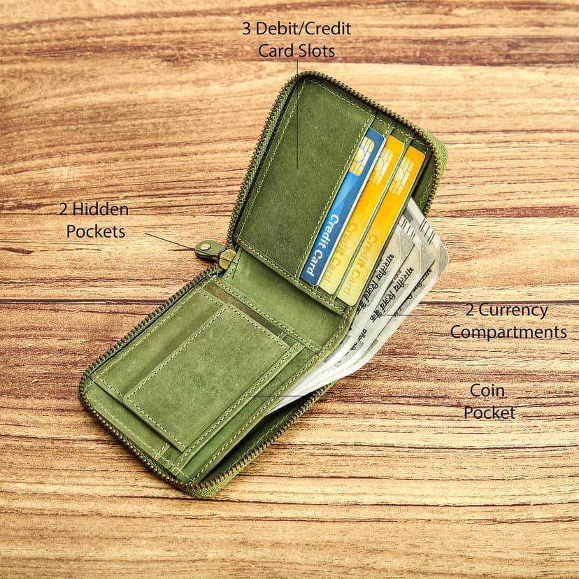 Vital King Men Trendy, Formal Green Genuine Leather RFID Wallet (7 Card Slots) view 7