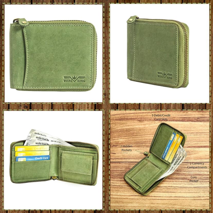 Vital King Men Trendy, Formal Green Genuine Leather RFID Wallet (7 Card Slots) view 8