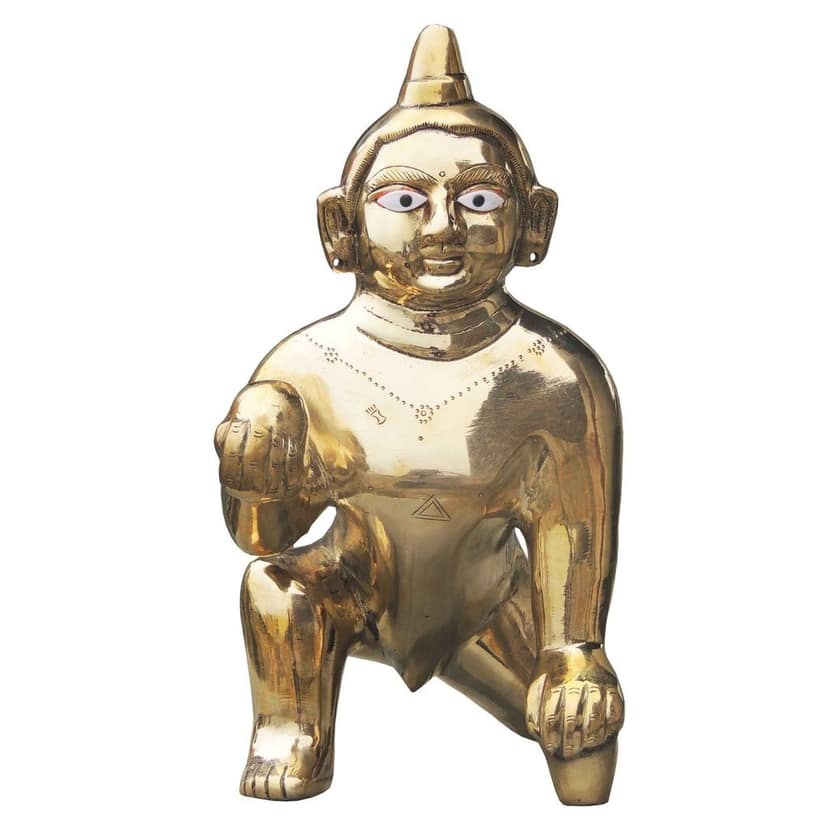 Brass Laddu Gopal God Idol Statue - Handcrafted Bal Gopal Murti, Height : 13 Inch (BSMAS871 G) view 2