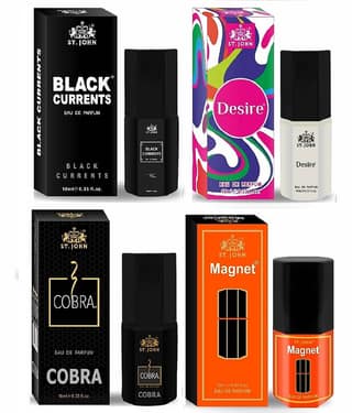 St. John Cobra, Black Current,Desire, Magnet Pocket Perfume for Men 10 ml ( Pack of 4 )