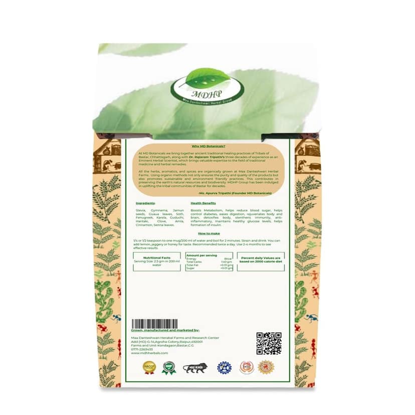 MD Botanicals Diabetic Care Herbal Tea | Ayurvedic Sugar Control & Metabolism Support | Natural Blood Sugar Balance | Caffeine-Free | 70g Loose Leaf Herbal Blend view 2