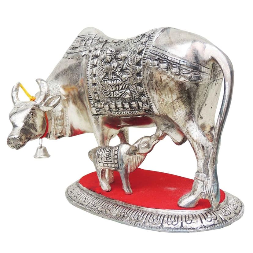 Aluminium Cow & Calf Idol ? Traditional Decorative Piece, Height : 7.5 Inch (ASMAS129 S) view 2