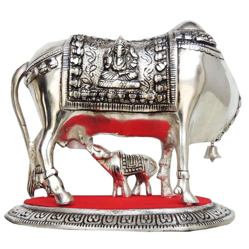Aluminium Cow & Calf Idol ? Traditional Decorative Piece, Height : 7.5 Inch (ASMAS129 S) view 3