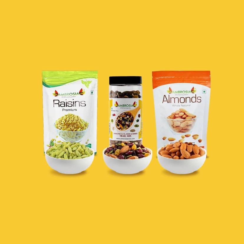 Ambrosia Premium Dry Fruit Gift Box Almonds 250g, Raisins 250 g, Trail Mix 250 g view 2