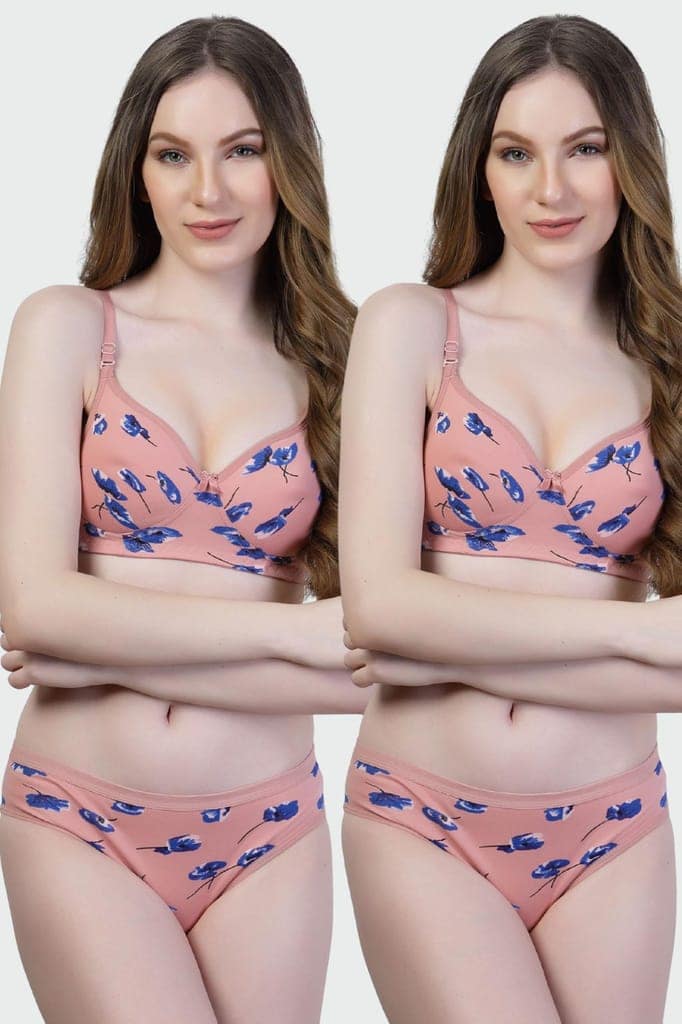 Pack of 2 Floral Print Cotton Bra Panty Set | Women�s Padded Lingerie view 2