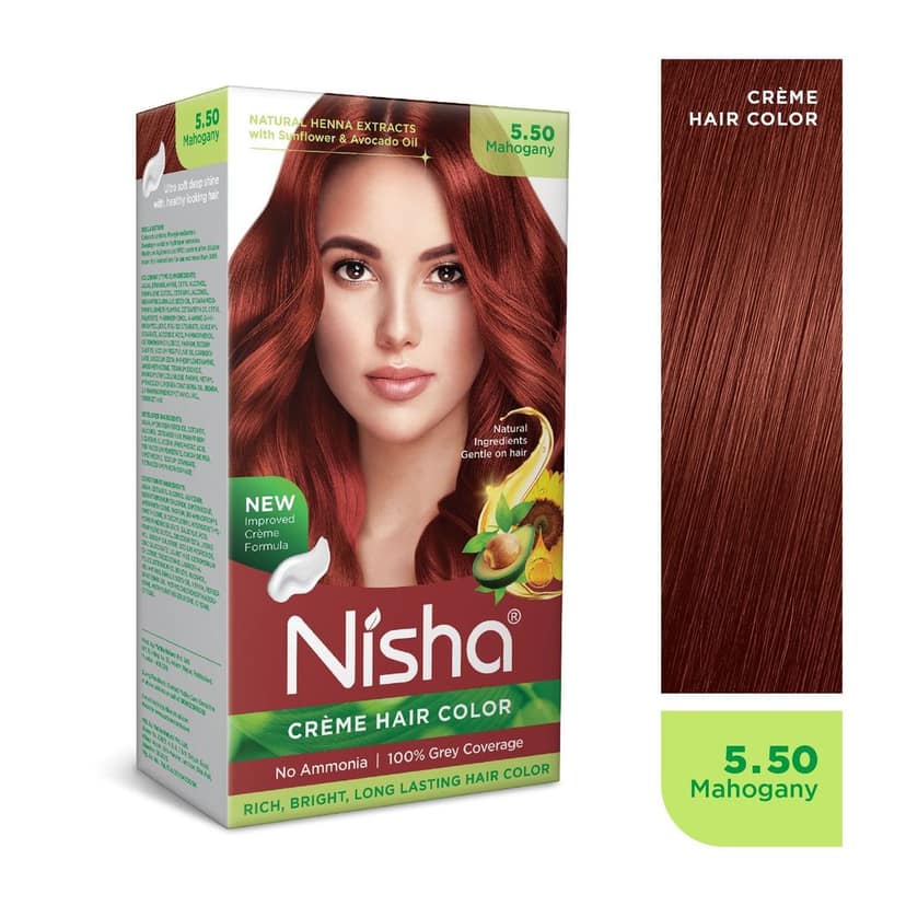 Nisha Creme Hair Color 5.50 Mahogany 120g, Permanent Hair Color, Ammonia Free Hair Colour, 100% Grey Coverage view 3