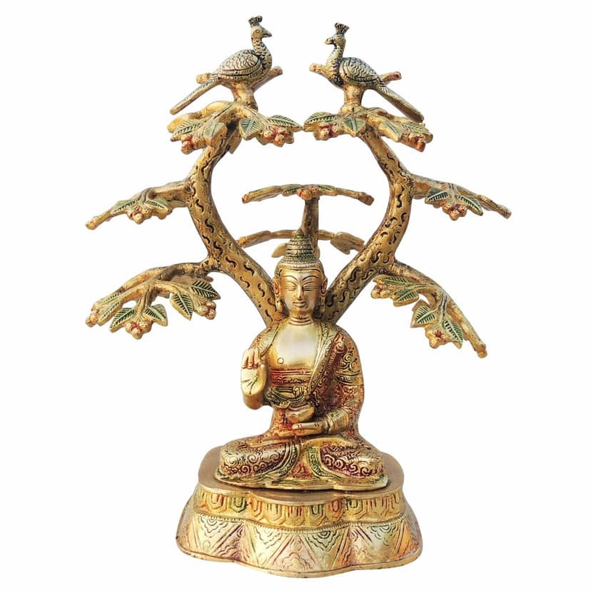 Brass Buddha Under Tree Idol - Spiritual Meditation Showpiece, Height : 12.5 Inch (BSMAS1544 D) view 2