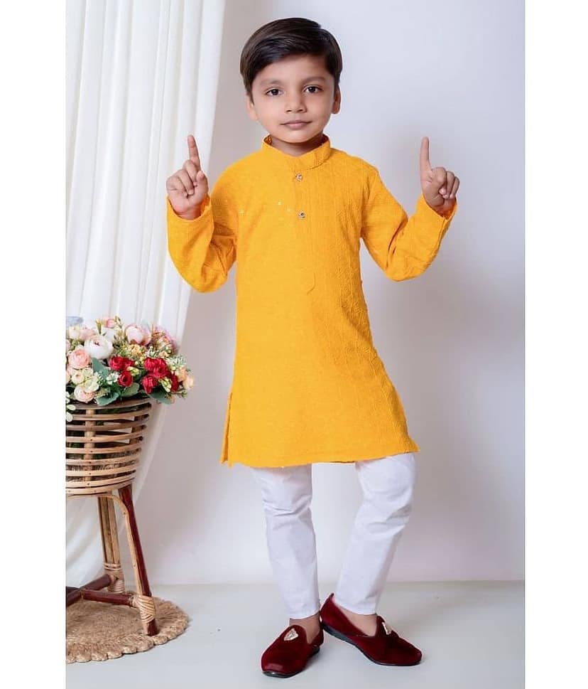 New Collection Boys Cotton Blend Sequined - Pattern Kurta Pant Set ( Dark Blue , Pack of 1 )