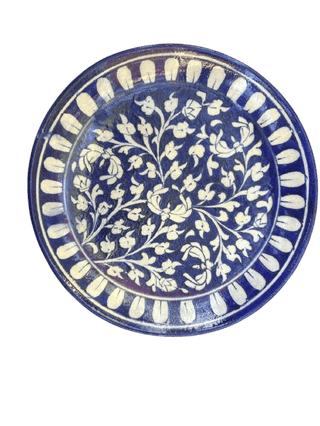 Blue Pottery Plate with Floral Design